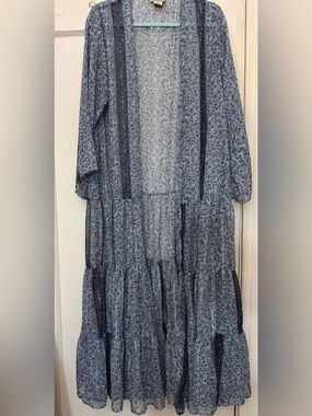 Making Indian cover up Blue Floral Tiered  long open Duster